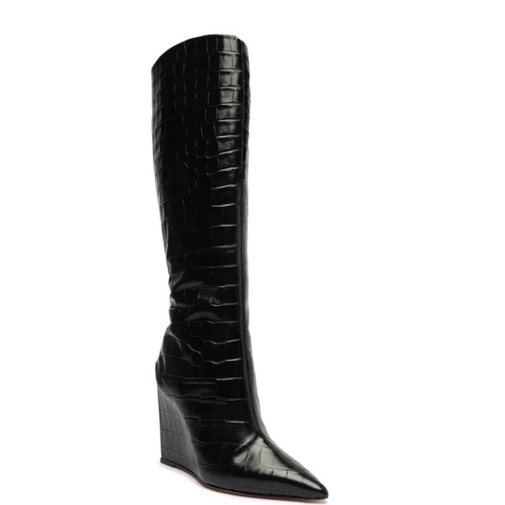 SCHUTZ Asya Up Crocodile-Embossed Leather Boot